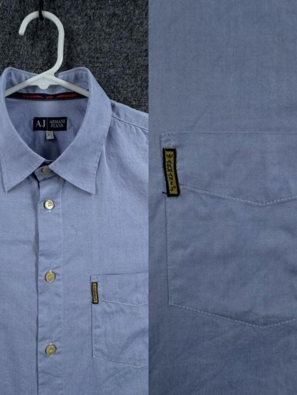 Armani Oxford Logo Blue Misura Cotton 2XL Pocket Shirt Mens Italian Button Up